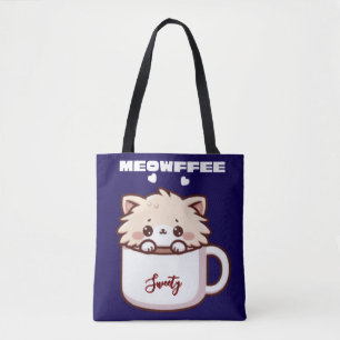 Aangepaste Meowffee Mopshond Koffie Kat Tote Bag