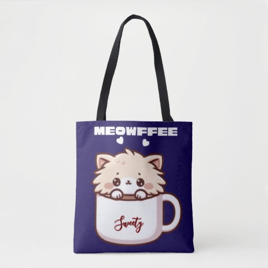 Aangepaste Meowffee Mopshond Koffie Kat Tote Bag (Voorkant)