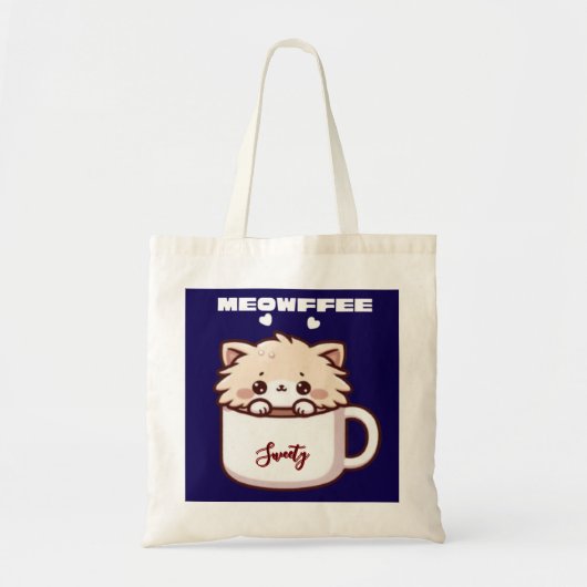 Aangepaste Meowffee Mopshond Koffie Kat Tote Bag (Voorkant)