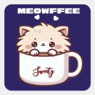 Aangepaste Meowffee Mopshond Koffie Kat Vierkante Sticker