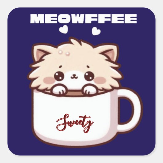 Aangepaste Meowffee Mopshond Koffie Kat Vierkante Sticker (Voorkant)