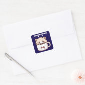 Aangepaste Meowffee Mopshond Koffie Kat Vierkante Sticker (Envelop)