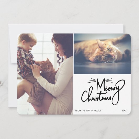Aangepaste Meowy Kerstmis 2 Foto Feestdagenkaart (Voorkant)