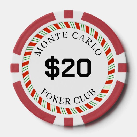 Aangepaste merk Monte Carlo Smooth $20 14 Gram Poker Chips (Voorkant)