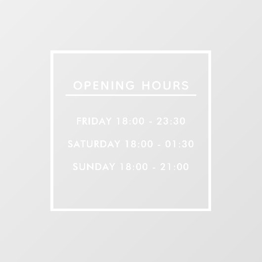 Aangepaste merk witte openingsuren restaurant raamsticker (Vel)
