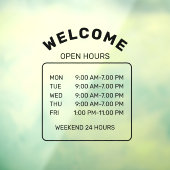 Aangepaste merk Zwarte Minimalistische Open-Uur Ca Raamsticker (Vel 3)