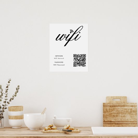 Aangepaste merkgebonden WiFi-netwerk QR-code wit P Poster (Keuken)