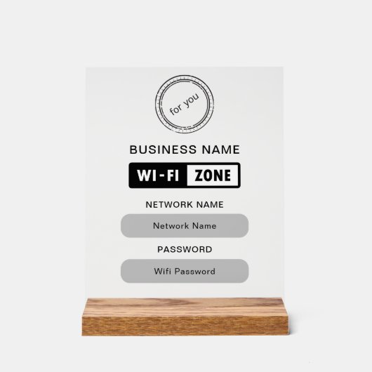 Aangepaste merknaam Bedrijfsnaam Wifi Details & Lo Acryl Bord (Voorkant)