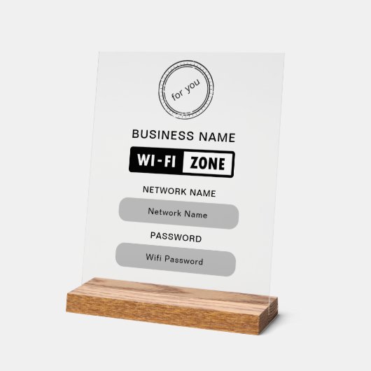 Aangepaste merknaam Bedrijfsnaam Wifi Details & Lo Acryl Bord (Hoek)