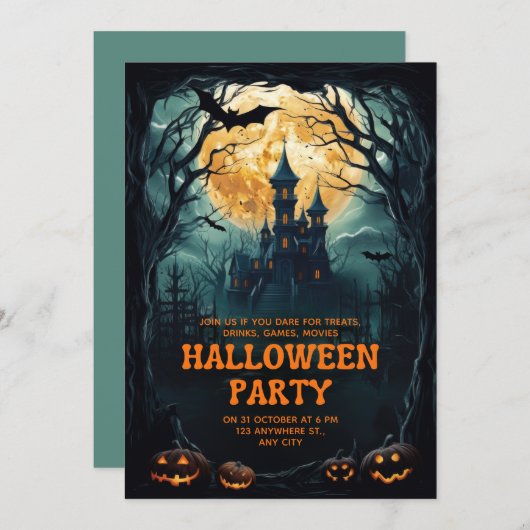 Aangepaste merknaam Dark Fantasy Halloween Party Kaart (Voorkant / Achterkant)