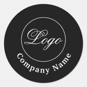 Aangepaste merknaam en logo zwart ronde sticker
