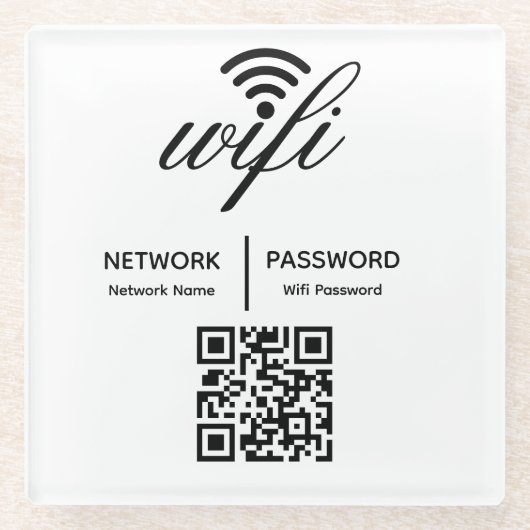 Aangepaste merknaam Hotel WiFi Wachtwoord QR-code Glazen Onderzetter (Voorkant)