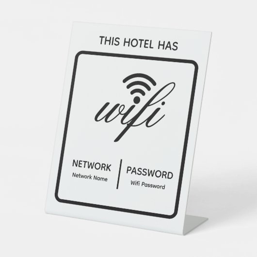 Aangepaste merknaam hotelnaam wifi-wachtwoord reclamebord met voetstuk (Voorkant)