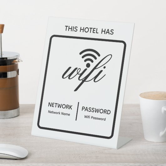 Aangepaste merknaam hotelnaam wifi-wachtwoord reclamebord met voetstuk (Insitu)