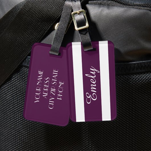 Aangepaste merknaam voor Elegant Paars Striped Pat Bagagelabel