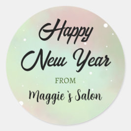 Aangepaste merknaam waterverf Gelukkig nieuwjaar Ronde Sticker