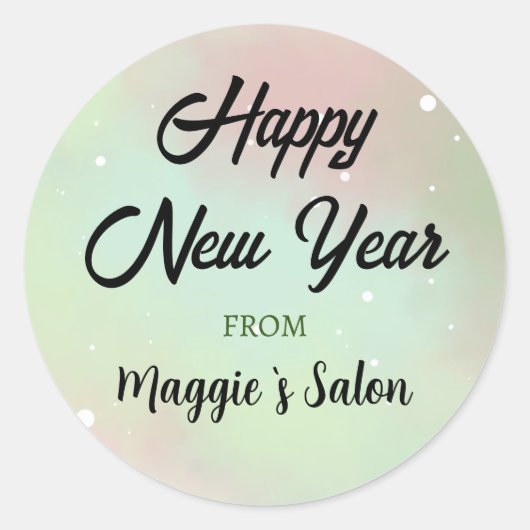 Aangepaste merknaam waterverf Gelukkig nieuwjaar Ronde Sticker (Voorkant)