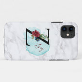 Aangepaste Merlot Navy Floral Letter Z met naam Case-Mate iPhone Case (Achterkant (horizontaal))