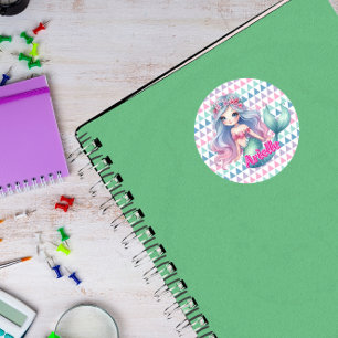 Aangepaste Mermaid-patroonnaam Ronde Sticker