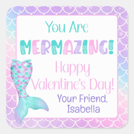 Aangepaste Mermaid Valentijnsdag Vierkante Sticker (Voorkant)