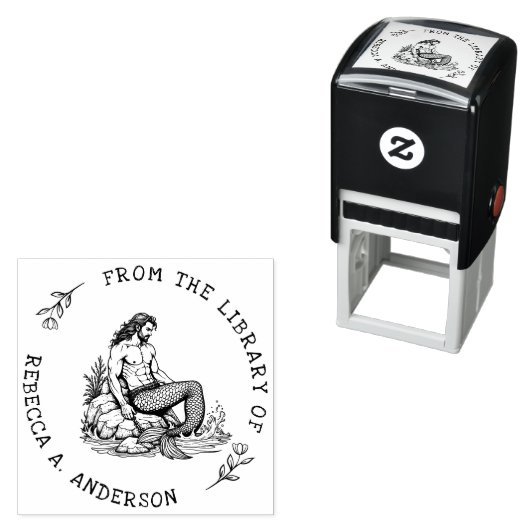 Aangepaste Merman op Rock met Ketting Bookplate St Zelfinktende Stempel (In situ)