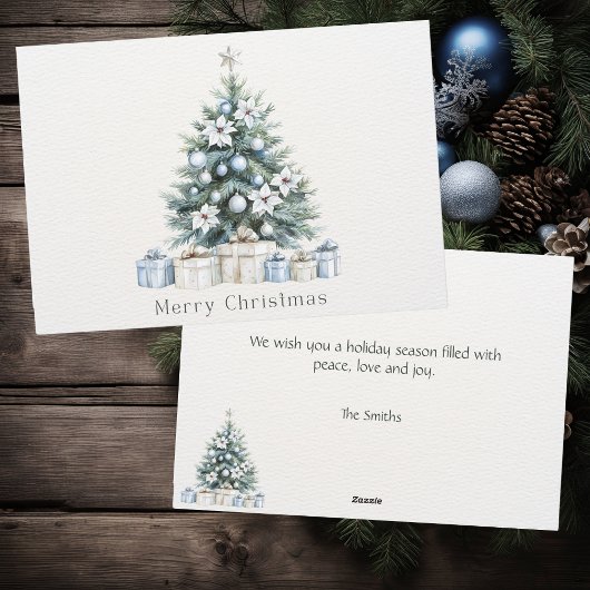 Aangepaste Merry Christmas Blue Green Tree Silver  Feestdagenkaart