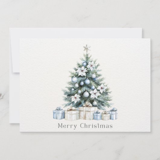 Aangepaste Merry Christmas Blue Green Tree Silver  Feestdagenkaart (Voorkant)