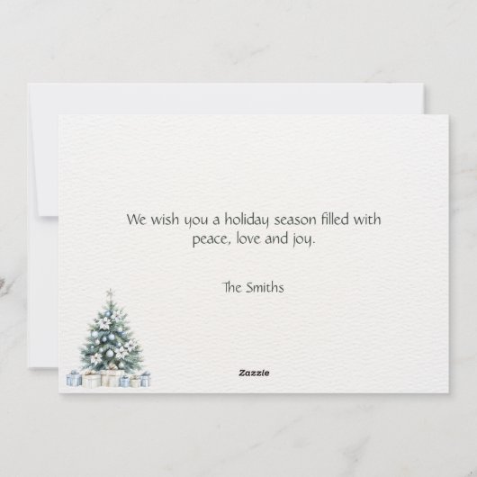 Aangepaste Merry Christmas Blue Green Tree Silver Feestdagenkaart (Achterkant)