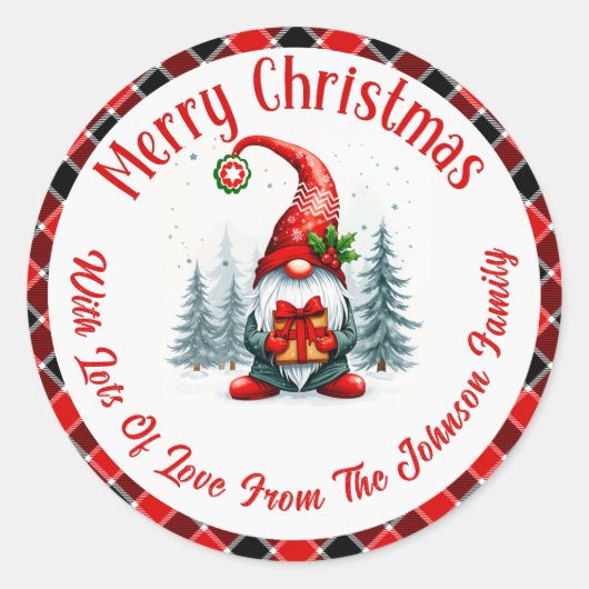 Aangepaste Merry Christmas Gnome rode plaid waterv Ronde Sticker (Voorkant)