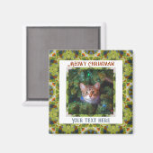 Aangepaste Merry Christmas Green Cat Kitten Pet Fo Magneet (Voorkant / Achterkant)