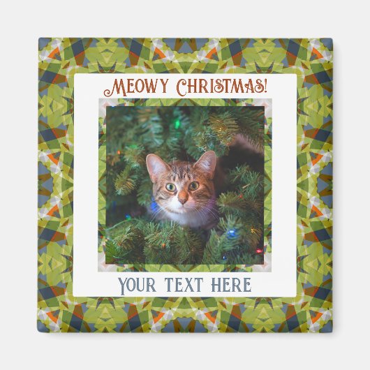 Aangepaste Merry Christmas Green Cat Kitten Pet Fo Magneet (Voorkant)