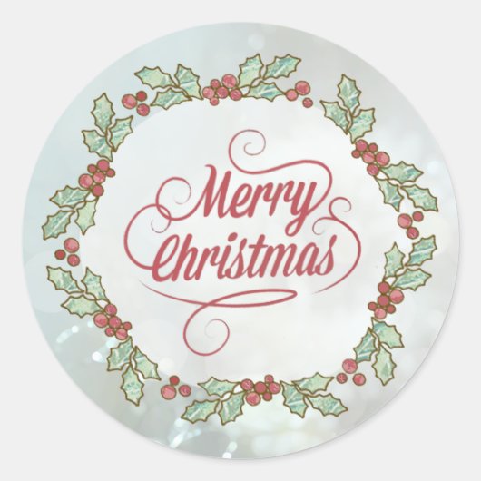 Aangepaste Merry Christmas Holly Wreath Stickers (Voorkant)