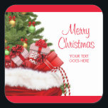 Aangepaste Merry Christmas Jouw tekst Gifts Sjablo Vierkante Sticker<br><div class="desc">Custom Merry Christmas Voeg Jouw tekst Tree and Gifts Elegant Sjabloon Classic Square Sticker.</div>