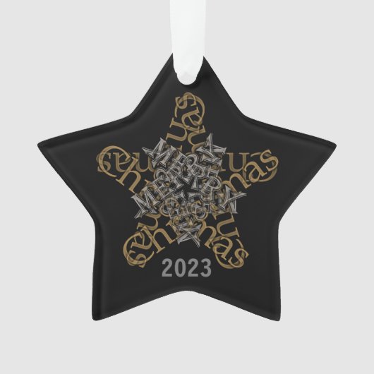 Aangepaste Merry Christmas kalligrafie Star op zwa Ornament (voorkant)