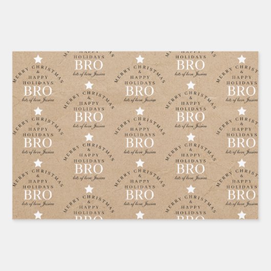 Aangepaste Merry Christmas Kraft Monogram Brother Inpakpapier Vel (Voorkant 3)