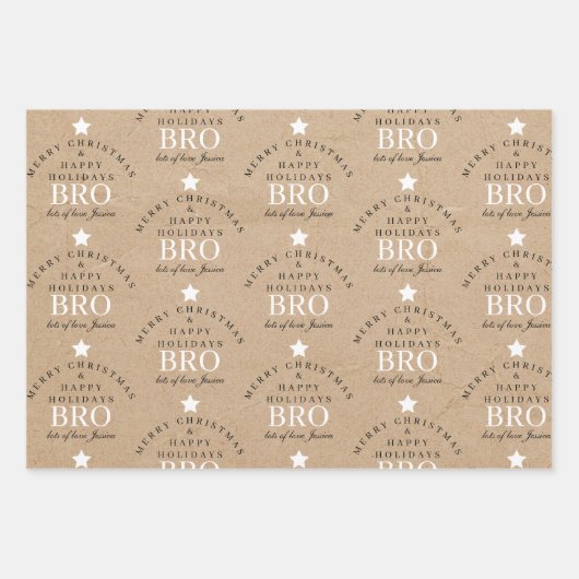 Aangepaste Merry Christmas Kraft Monogram Brother Inpakpapier Vel (Voorkant 2)