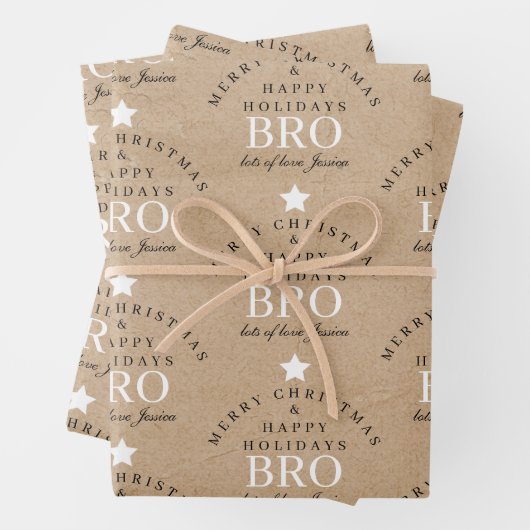 Aangepaste Merry Christmas Kraft Monogram Brother Inpakpapier Vel (In situ)