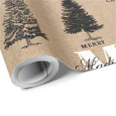 Aangepaste Merry Christmas Kraft  Monogram Cadeaupapier (Rol Hoek)