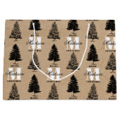 Aangepaste Merry Christmas Kraft  Monogram Groot Cadeauzakje (Voorkant)