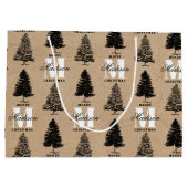 Aangepaste Merry Christmas Kraft  Monogram Groot Cadeauzakje (Achterkant)