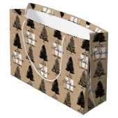 Aangepaste Merry Christmas Kraft  Monogram Groot Cadeauzakje (Achterkant Gekanteld)