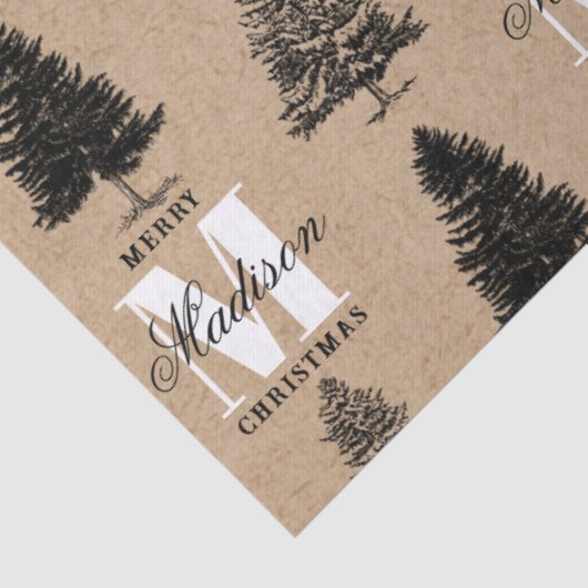 Aangepaste Merry Christmas Kraft Monogram Tissuepapier (Detail)