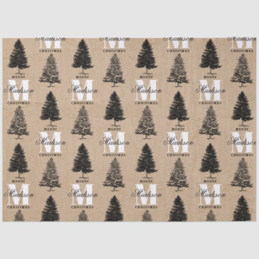 Aangepaste Merry Christmas Kraft  Monogram Tissuepapier (Voorkant)