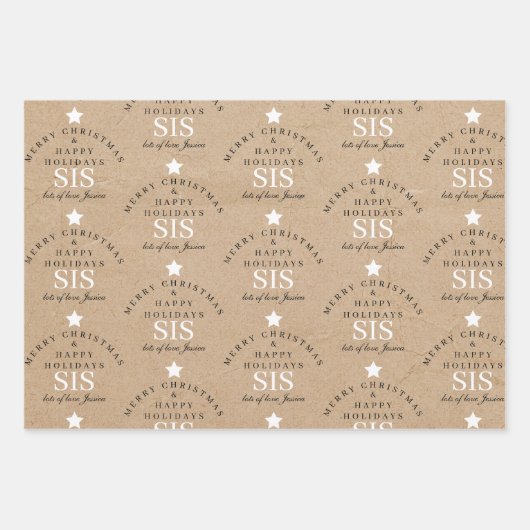 Aangepaste Merry Christmas Kraft Monogram Zuster Inpakpapier Vel (Voorkant 2)