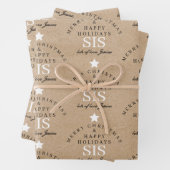 Aangepaste Merry Christmas Kraft Monogram Zuster Inpakpapier Vel (In situ)