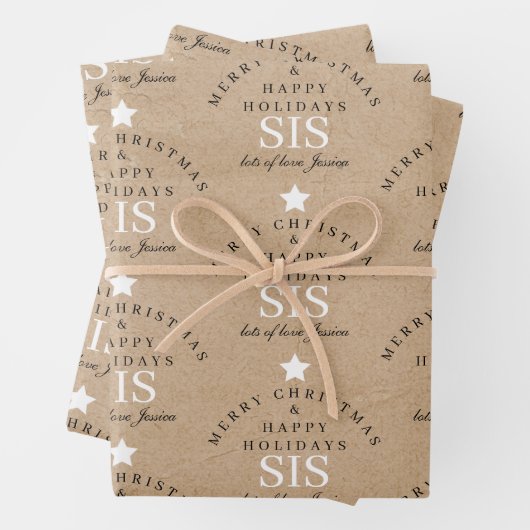 Aangepaste Merry Christmas Kraft Monogram Zuster Inpakpapier Vel (In situ)