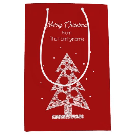 Aangepaste Merry Christmas Line Art Tree Medium Cadeauzakje (Voorkant)