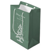 Aangepaste Merry Christmas Line Art Tree Medium Cadeauzakje (Voorkant Gekanteld)