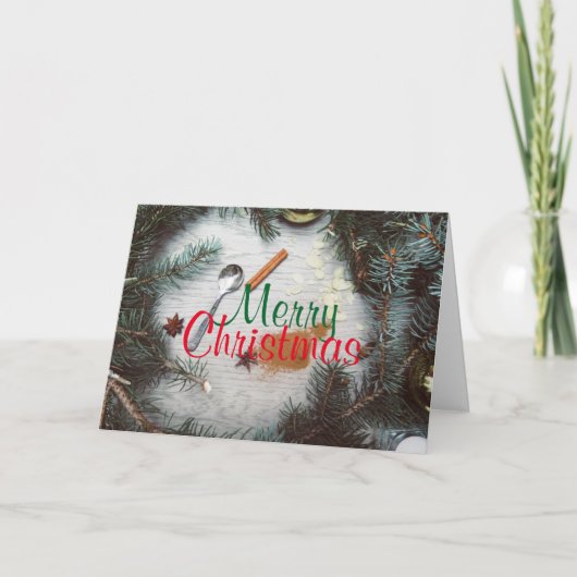 Aangepaste MERRY CHRISTMAS MET TREE BRANCH ORNAMEN Feestdagen Kaart (Voorkant)