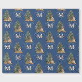 Aangepaste Merry Christmas Monogram Tiger & Tree B Cadeaupapier (Vlak)